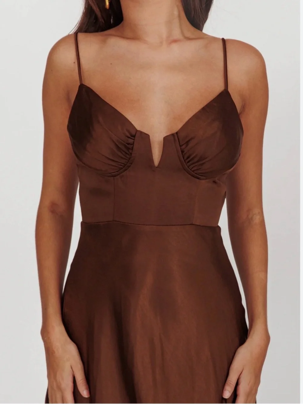 Selfie Leslie Satin Midi Slip Dress with Sculpted Bodice - Picture 2 of 3